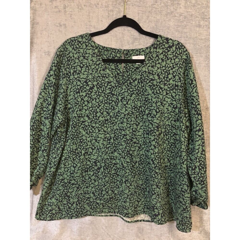 J JILL WOMENS SIZE LARGE GRASS GREEN BOAT NECK FLORAL EVERDAY BLOUSE